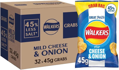 Walkers Less Salt Mild Cheese & Onion Crisps 32 x 45g