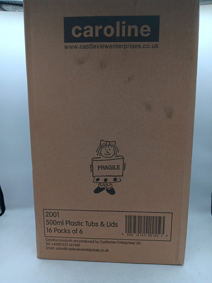 500ml Caroline Plastic Tubs & Lids 16 x 4 = 96 tubs