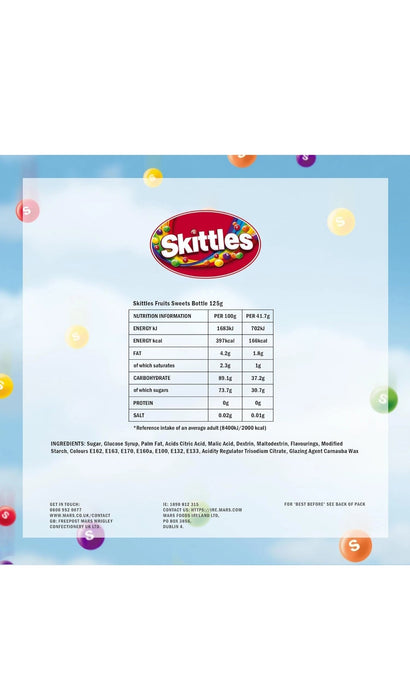 4 Packs of 6 Skittles Sweets Bottle, Vegan Sweets, Bulk Sweets Box, Fruit Chewy Sweets, 4 packs of 6 125g in just £9.99