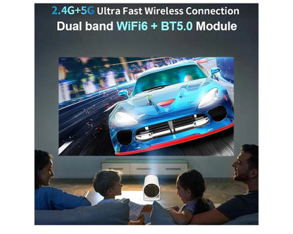 Mini Projector Portable 4K - Video Projector Smart 200 ANSI with WiFi 6, BT 5.0, 130 Power Supply, Video Projector 180 Degree Reverse Outdoor Movie Projector, Automatic Keystone