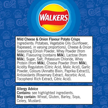 Walkers Less Salt Mild Cheese & Onion Crisps 32 x 45g