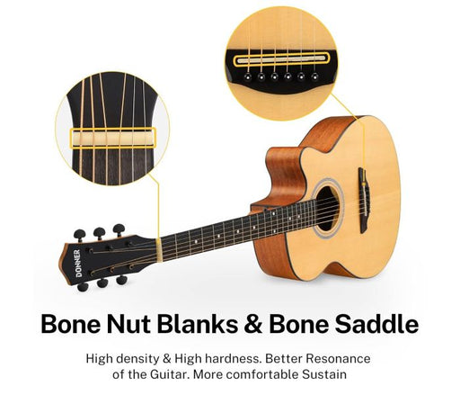 Donner DAJ-110C Super Folk Cutaway Natural Acoustic Guitar  EC1248 RRP £89.99 Sale price £39.99