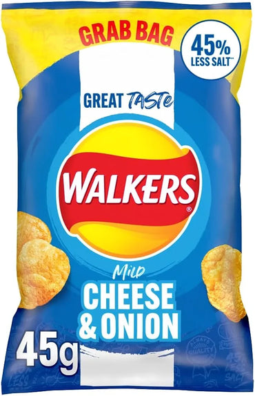 Walkers Less Salt Mild Cheese & Onion Crisps 32 x 45g