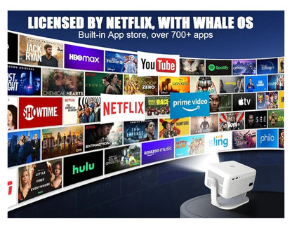 Alwtniet L018 NTV Smart Projector, 1080P Native 400 ANSI Auto Focus Auto Keystone Mini Portable Projector with Apps Built-in, ChatGPT Voice Remote Android Home Video Projector