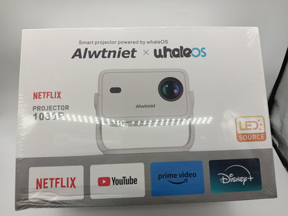 Alwtniet L018 NTV Smart Projector, 1080P Native 400 ANSI Auto Focus Auto Keystone Mini Portable Projector with Apps Built-in, ChatGPT Voice Remote Android Home Video Projector