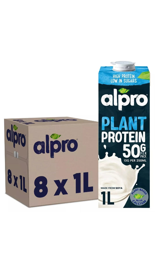 8 x 1L Alpro Plant Soya Protein Drink Gluten Free With Calcium High Protein Long