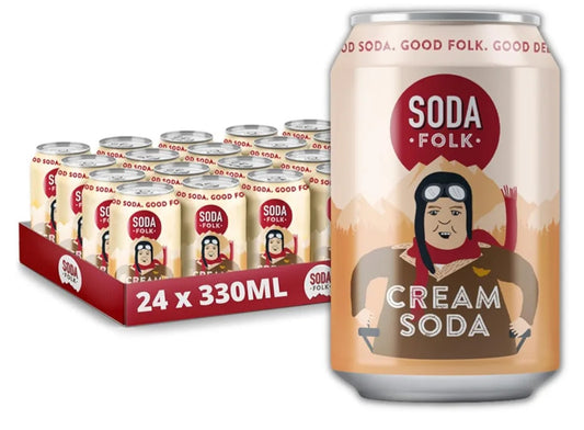 Soda Folk Cream Soda, American Style Fizzy Drinks, Real Maple Syrup, Sweet Refreshing Soft Drink, The Prime Drink, Nostalgic Flavours, Gluten Free & Vegan (24 x 330ml Cans)