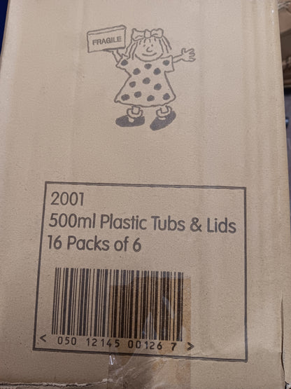 500ml Caroline Plastic Tubs & Lids 16 x 4 = 96 tubs