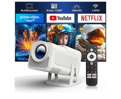 Magcubic Mini Projector with Wifi and Bluetooth, Portable Smart 1080P Projector with 4K Support, Auto Keystone, Voice Control, Built-in Apps HY320 NTV (White)