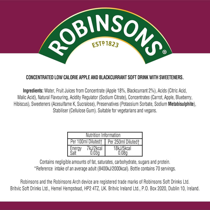 6 X 1.75L Robinsons Double Strength Apple & Blackcurrant No Added Sugar Squash BBE Jun 25 Sale Price £6