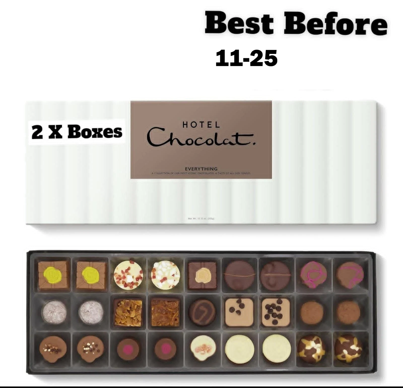 2X Hotel Chocolat everything Sleekster 295g - 27-Piece Milk, Dark and White Liqueur Chocolate Box - Suitable for Vegetarians - Gifts for Birthday, BBE 11-25