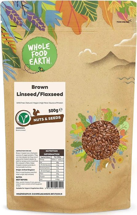 6 X 500g Wholefood Earth Brown Linseed/Flaxseed – Raw, GMO Free ,Vegan, High Fibre ,Source of Protein Certified Organic  BBE 10-25 RRP £24.99 Sale price £9.99