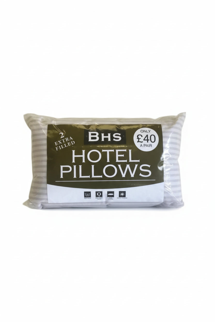 BHS Extra Filled Hotel Quality Pillows Side Sleeper Bounce Back Premium Pillows UK (Hollowfibre, 2 pillows)
