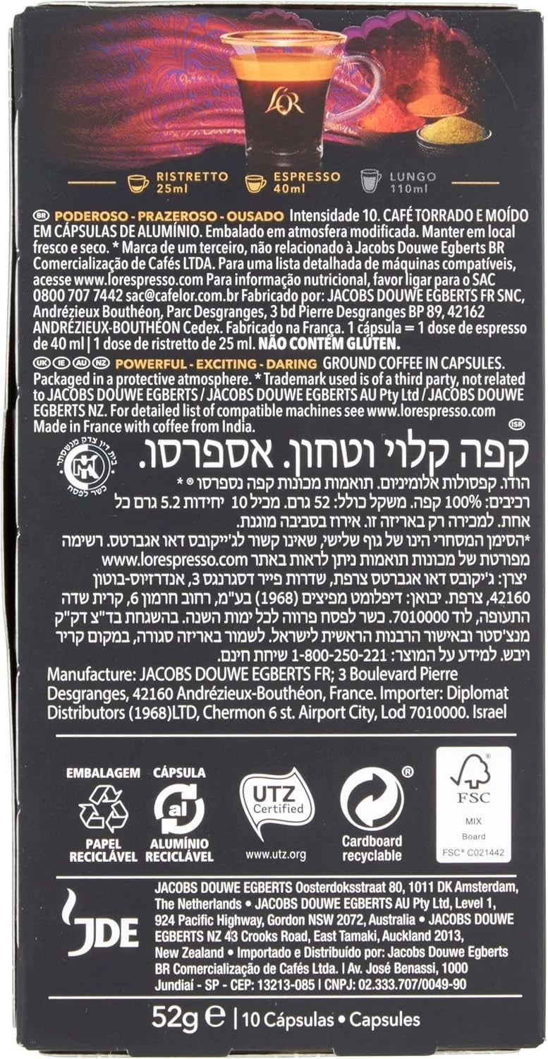 L'OR Origins India Coffee Pods x10 (Pack of 10, Total 100 Capsules)