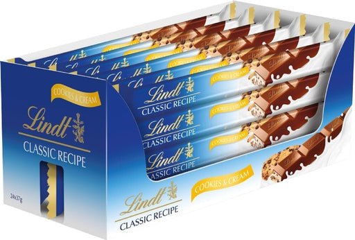 24 X 37g Lindt Classic Recipe Cookies &amp; Cream Treat Bar.   BBE 30-06-25 RRP £29.99 Sale Price £13.99