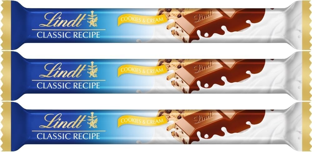 24 X 37g Lindt Classic Recipe Cookies &amp; Cream Treat Bar.   BBE 30-06-25 RRP £29.99 Sale Price £13.99