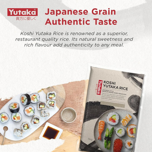 Yutaka Koshi Rice 5kg | Premium Grade Japanese Short Grain Rice | Authentic Japanese Rice Round Grain | Perfect for sushi rice, sticky rice and everyday Asian cooking  BBE 31-03-27 RRP £17 Sale price £8.49