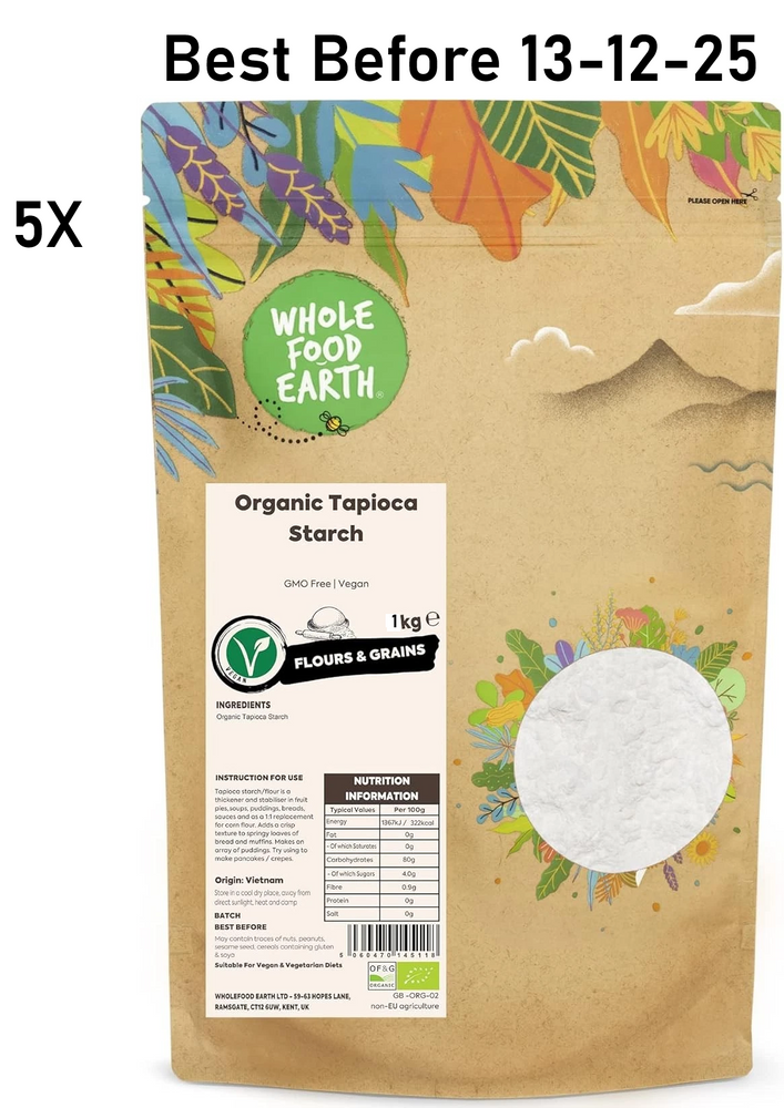 5X1kg Wholefood Earth Organic Tapioca Starch GMO Free GMO Free | Vegan | Certified  BBE 13-12-25 RRP £50 Sale price £18.99