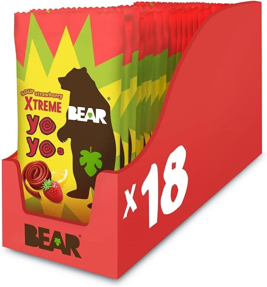 18X20g BEAR Super Sour Strawberry &amp; Apple Yoyos - Dried Fruit Rolls - Healthy - Vegan no added sugar&nbsp;  BBE 01-26 RRP £19.99 Sale price £8.99