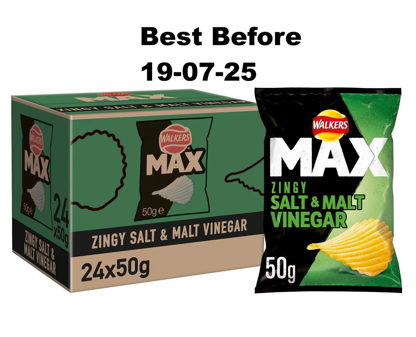24X50g Walkers Max Zingy Salt & Malt Vinegar BBE 19-07-25 RRP £25 Sale price £14.49