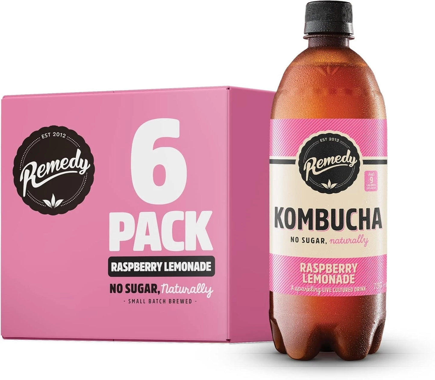 6X700ML Remedy Kombucha Tea - Raspberry Lemonade - Sparkling Live Cultured Drink  bbe 11-25 rrp £15 sale price £5.99