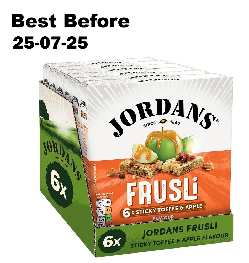 6X30g Jordans Frusli Sticky Toffee & Apple Flavour Cereal Bar | Vegetarian BBE 25-07-25 RRP £18 Sale price £8.99