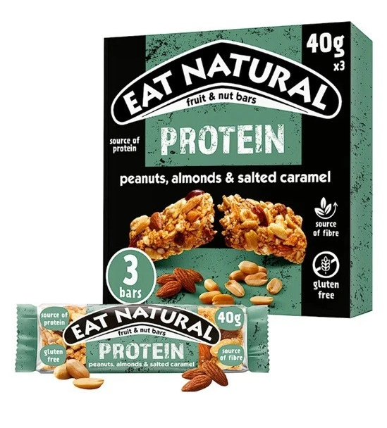 15X40G  bars Eat Natural Fruit & Nut Protein Bars with Peanuts, Almonds & Salted Caramel ( 5 boxes of 40g )  bbe 07-10-25 rrp £22.99 Sale price £10.99