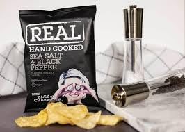 24 Bags x 35g Real Crisps Hand Cooked Crunchy Potato Crisps, (24 Bags x 35g, Sea Salt & Black Pepper) BBE Jul 25 RRP £17.99