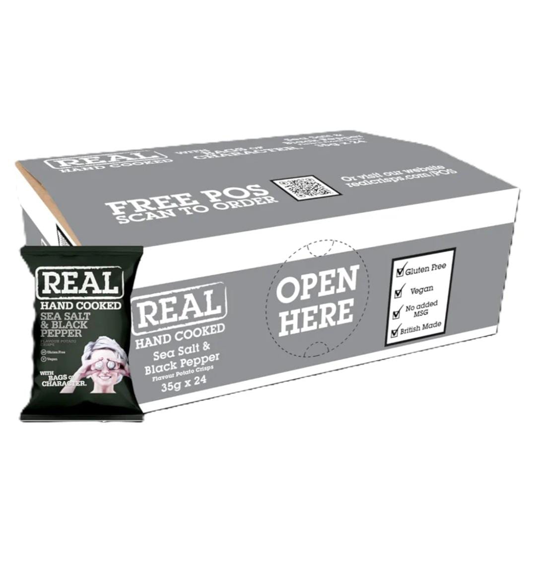 24 Bags x 35g Real Crisps Hand Cooked Crunchy Potato Crisps, (24 Bags x 35g, Sea Salt & Black Pepper) BBE Jul 25 in just £11.99