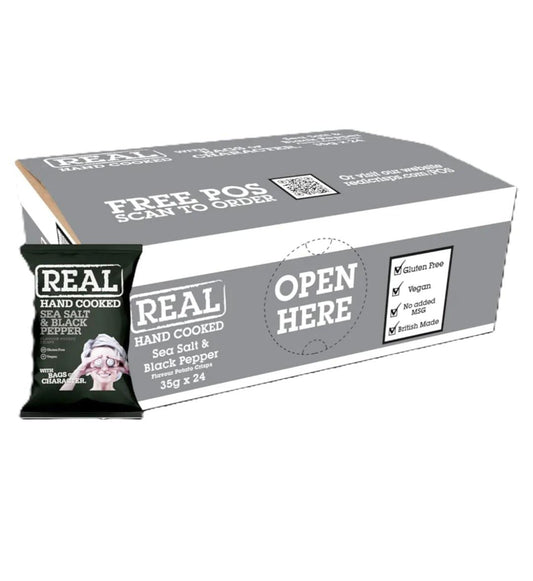 24 Bags x 35g Real Crisps Hand Cooked Crunchy Potato Crisps, (24 Bags x 35g, Sea Salt & Black Pepper) BBE Jul 25 in just £11.99