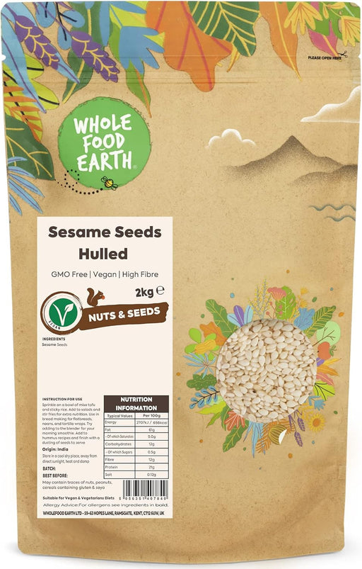 Wholefood Earth Sesame Seeds Hulled 2 kg | GMO Free | High Fibre BBE 25/03/25 RRP £15.99 Sale Price £6.99