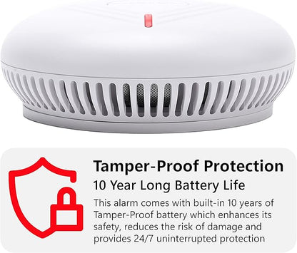 SAFE TECH Wireless Interconnected Smoke Alarm, Smoke Detector 10 Year Battery with Photoelectric Sensor, Fire Alarm with LED Indicator Low Battery and Fault Warning for House and Bedroom, 4 Pack
