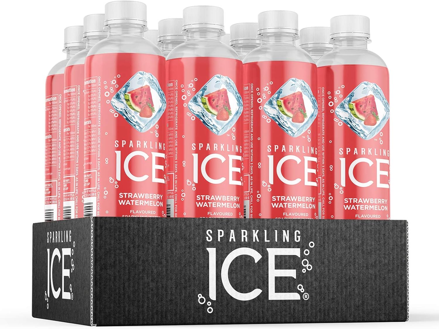 12 x 500ml Sparkling Ice, Strawberry Watermelon Flavored Sparkling Water - Contains Vitamins- Only 12 calories- No Added Sugar - No Carbs BBE JUL25 RRP £9.99 Sale Price £4.99