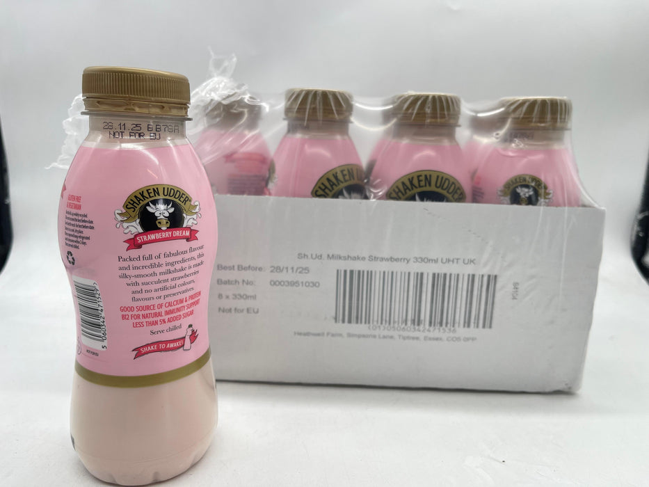 8 X 330ml Shaken Udder Strawberry Dream Milkshake BBE 11-25. RRP £14.99 Sale Price £6