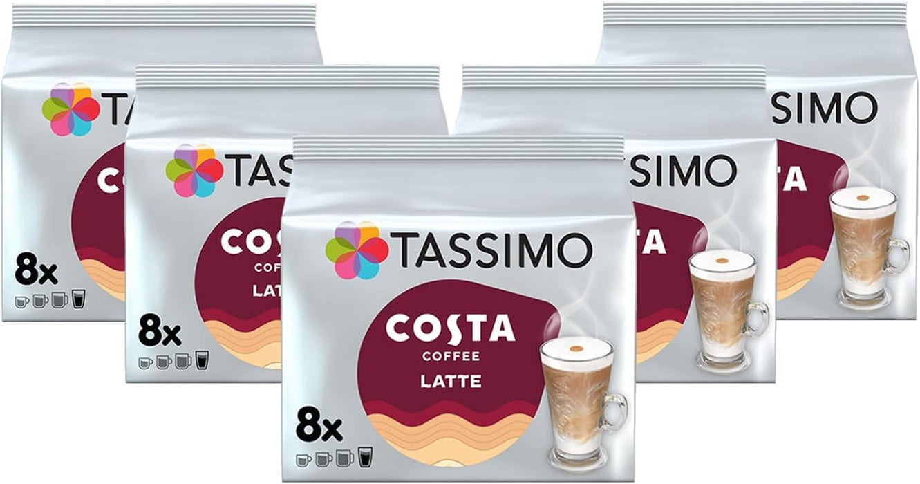 5 X 223g Tassimo Costa Latte Coffee Pods 8 ( Total 40 Drinks) BBE 09/24 RRP £31.99 Sale Price £14.99