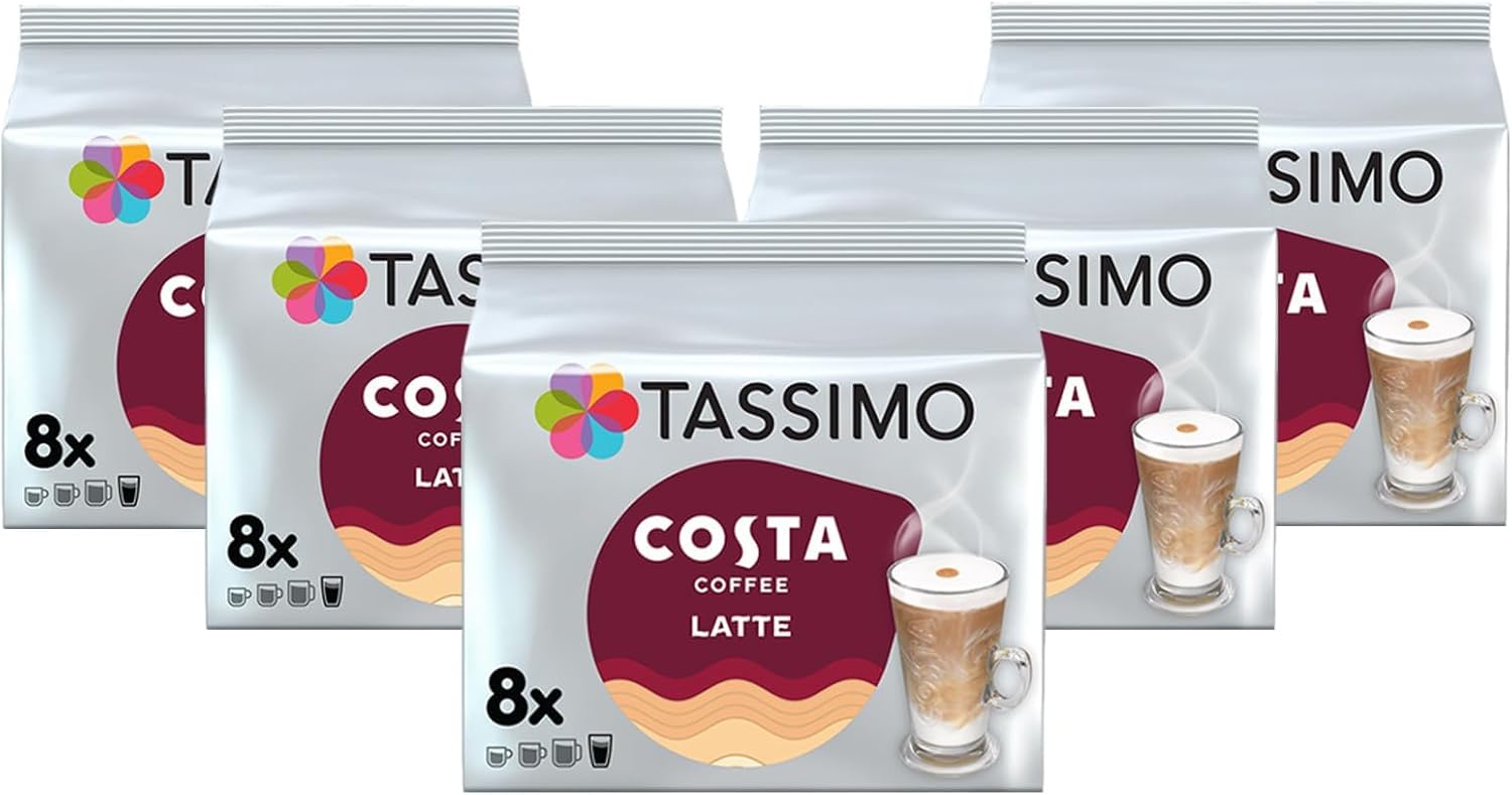 5 X 223g Tassimo Costa Latte Coffee Pods 8 ( Total 40 Drinks) BBE 09/24 RRP £31.99 Sale Price £14.99