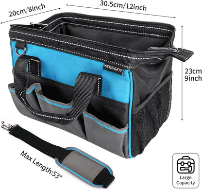 YEESAINT Wide Mouth Tool Bag,Small Tool Bag Organiser with Inside Pockets,12-Inch Heavy Duty Tool Bags,Electrician Tool Bag