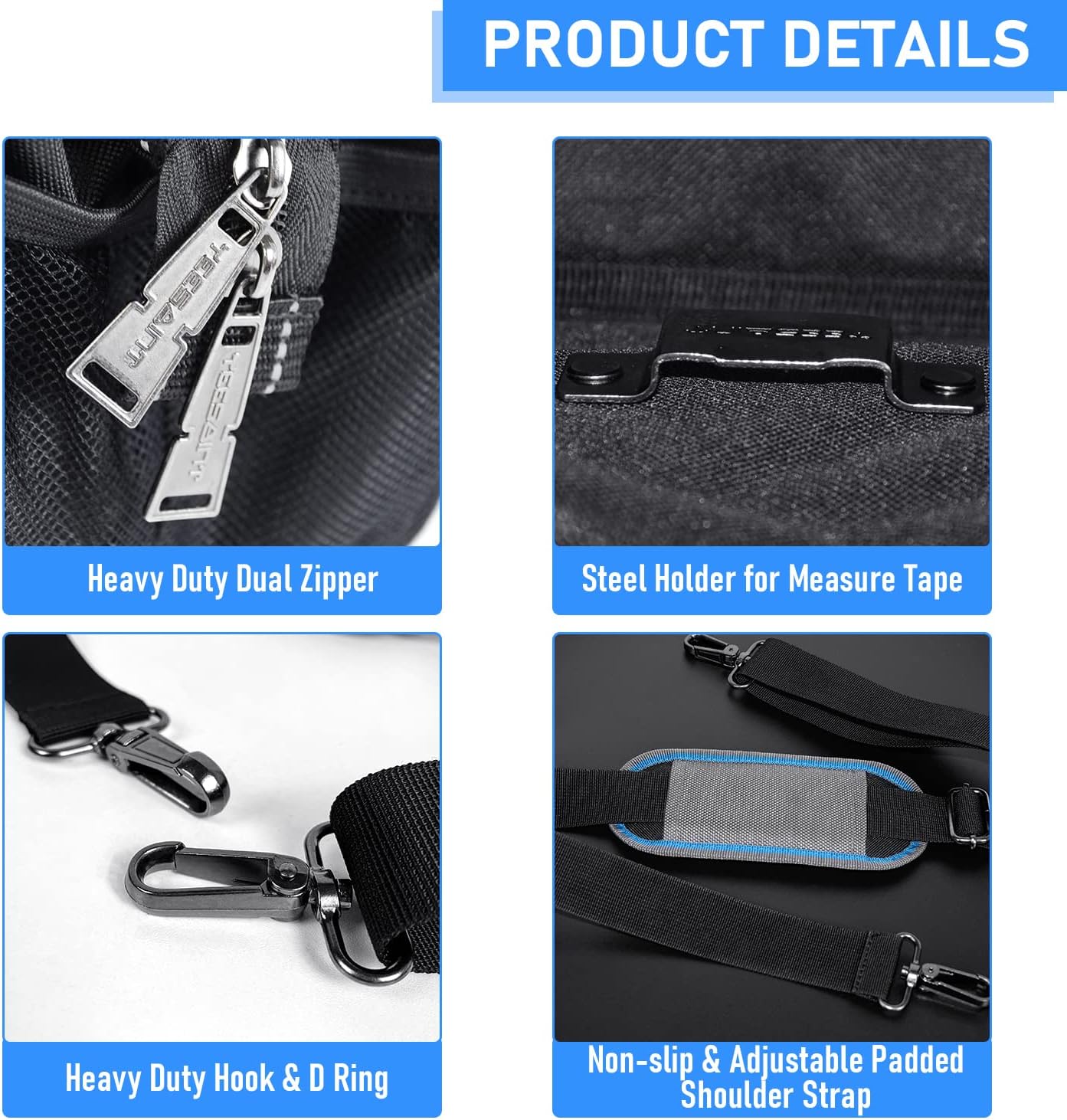 YEESAINT Wide Mouth Tool Bag,Small Tool Bag Organiser with Inside Pockets,12-Inch Heavy Duty Tool Bags,Electrician Tool Bag