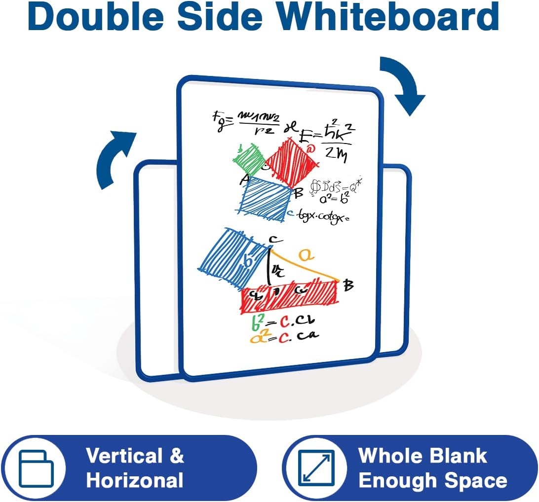 2 x Dry Erase Whiteboard,  Double Sided White Board with Dry Erase whiteboard pens and Eraser for Children or School, Home, Office, Remote Learning (Blue, 30cm*21cm)