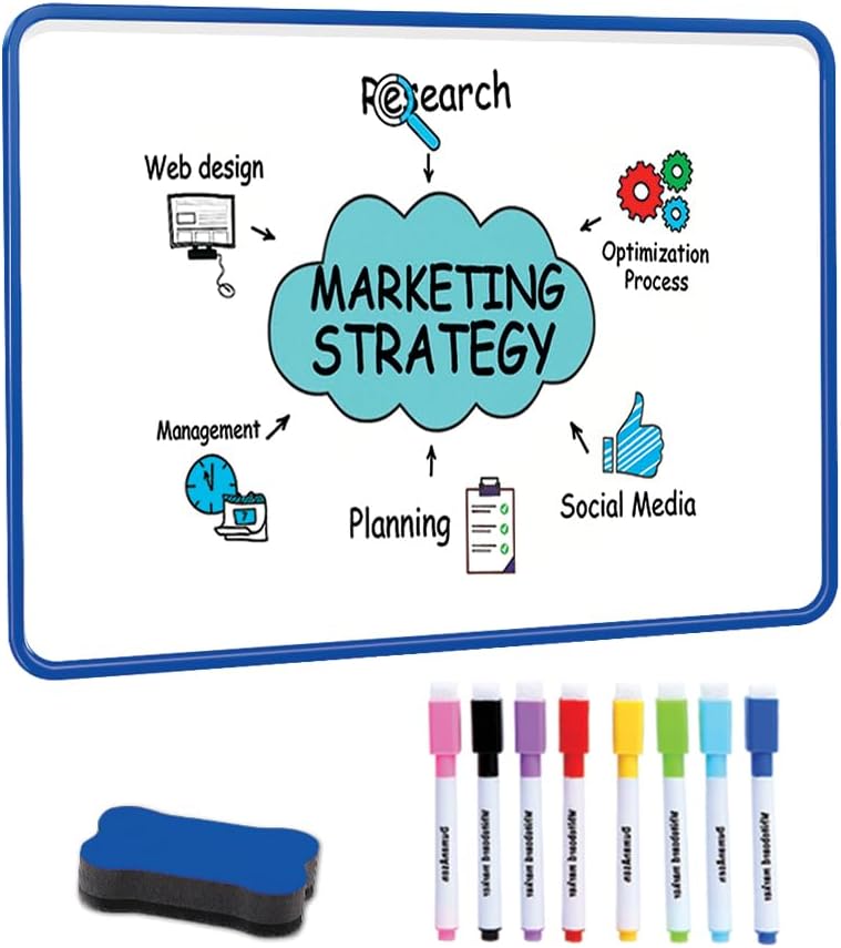 2 x Dry Erase Whiteboard,  Double Sided White Board with Dry Erase whiteboard pens and Eraser for Children or School, Home, Office, Remote Learning (Blue, 30cm*21cm)